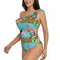 thumbnail image 2 of Easygdp Tropical Jungle Flamingo Women's One Shoulder Ruffle Monokini Bathing Suits with Removable Chest Pad, Quick Drying - Large, 2 of 8