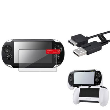 Insten White Hand Grip+Clear Screen Protector+USB Cable For Sony PS Vita PSV