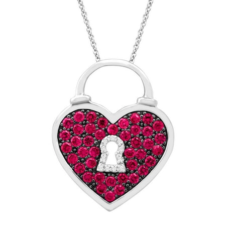 1 ct Created Ruby Heart Pendant Necklace with Diamonds in Sterling Silver