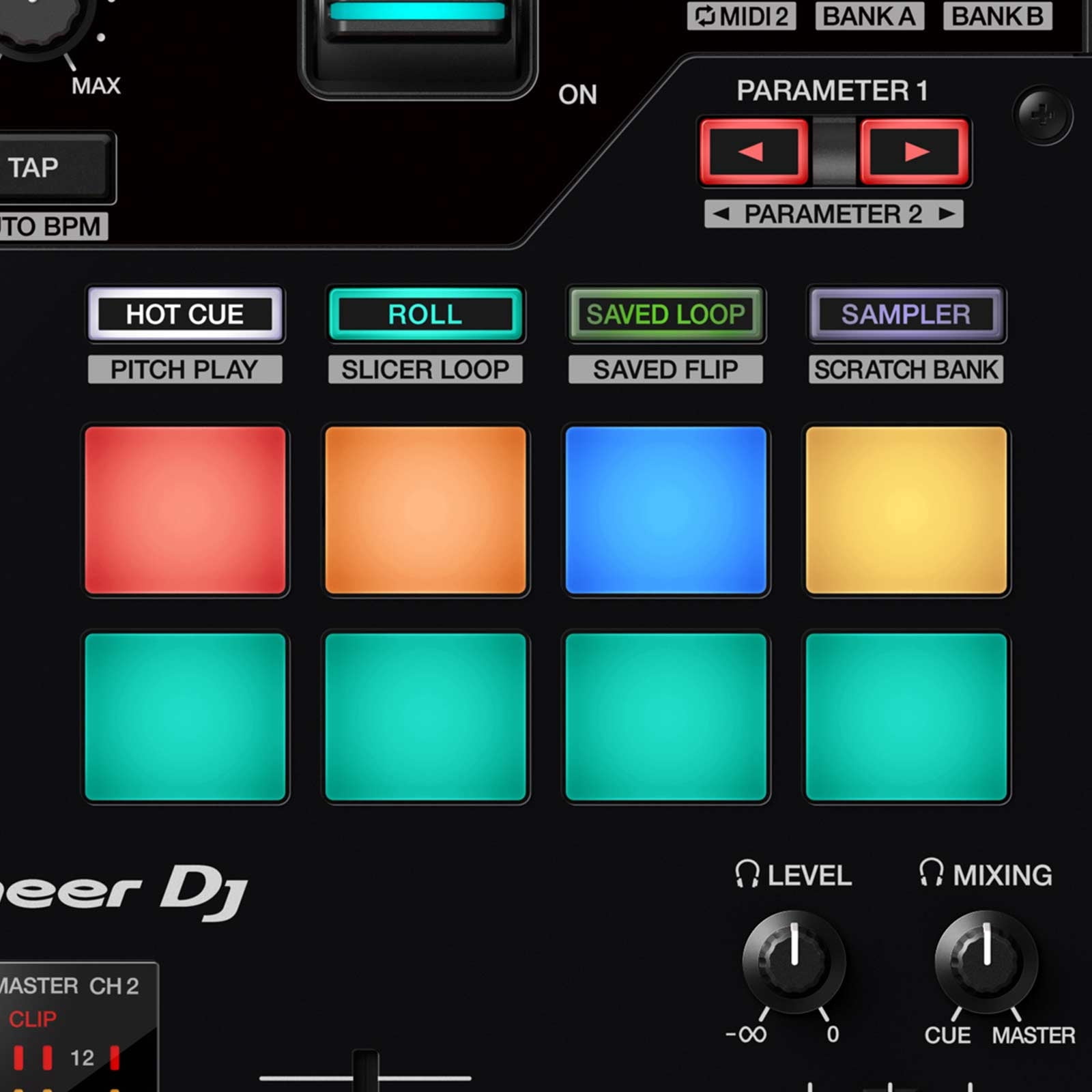 Pioneer DJ DJM-S7 Scratch Style 2 Channel Performance Mixer with Black Over-Ear DJ Headphones Package