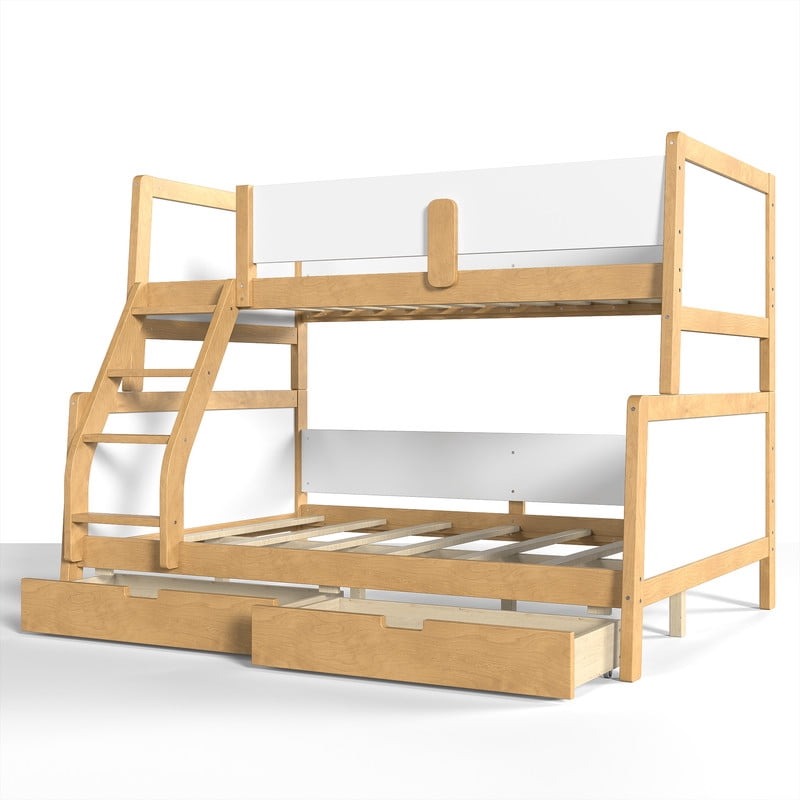 Convertible Twin-Over-Full Wood Bunk Bed Split into 2 Platform Beds, Storage Kids Bed Frame with Under-Bed Drawers