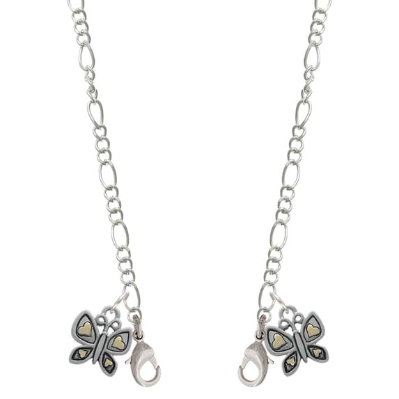 Two-tone Butterfly with Hearts Silvertone Face Mask Necklace
