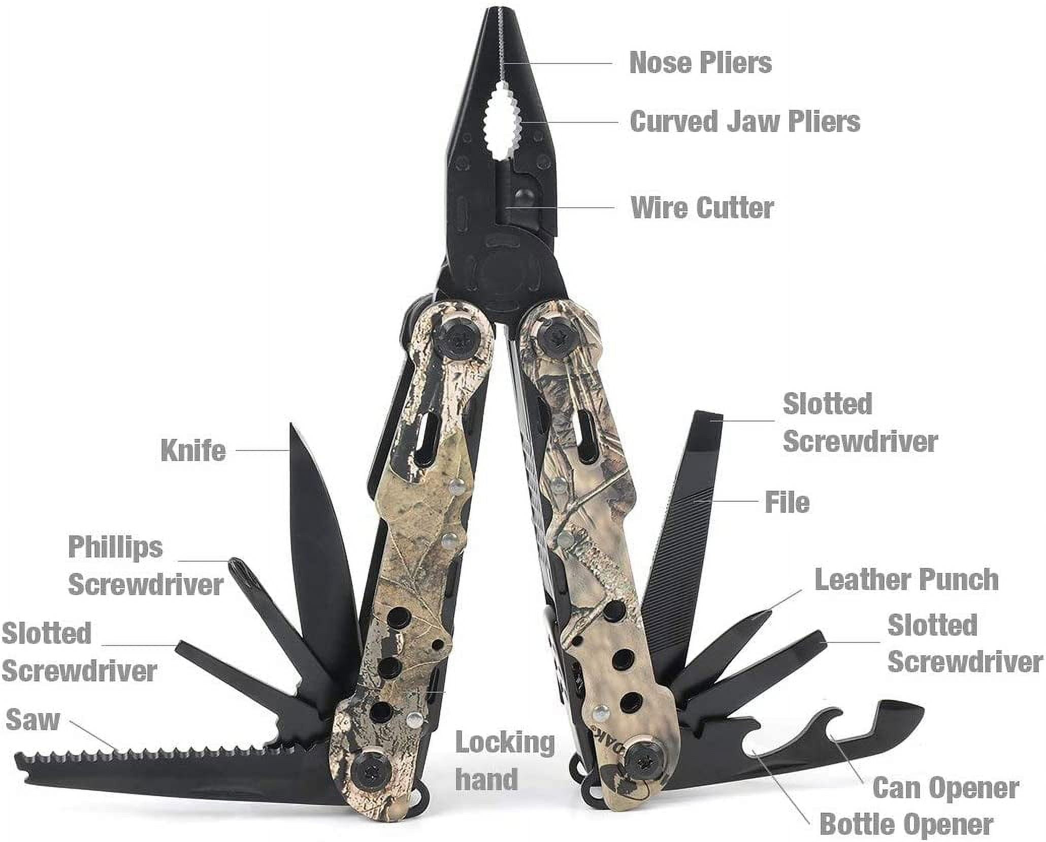 MOSSY OAK Multi-tool - 13 in 1 Multi Function Pliers - Folding Pocket Tool with Sheath, Camo - Portable Pocket Knife for Outdoors, Survival, Camping, Fishing, Hunting, Hiking