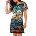 thumbnail image 2 of Fotbe Whimsical Sailboat Ocean Art Bata de Dormir para Mujer con Estampado, Camisón de Algodón de Manga Corta, Ropa de Dormir Casual, 2 of 6