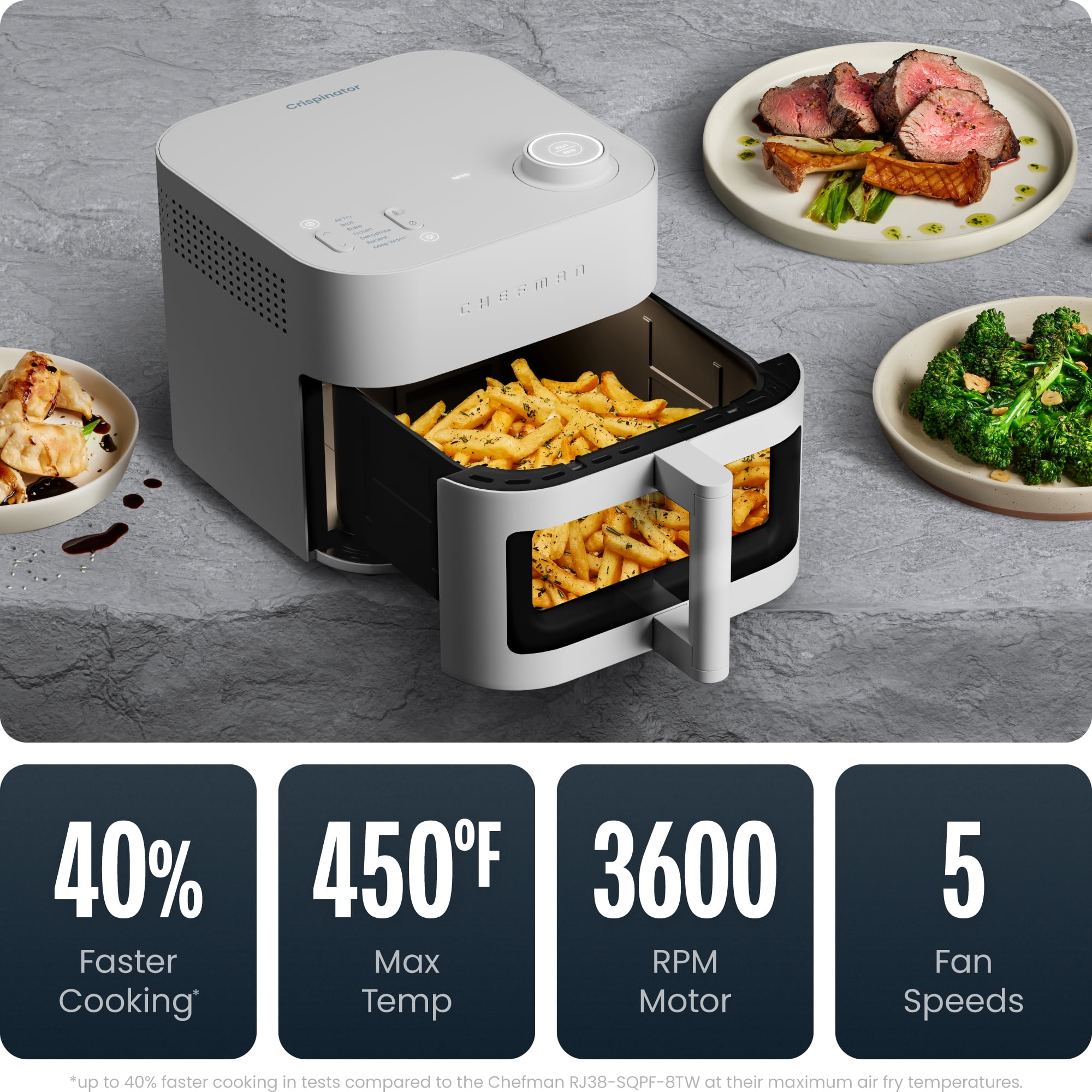 Chefman Crispinator 8-Quart 7-in-1 Air Fryer with Powerful, Whisper-Quiet DC Motor & 450°F Max Temp - Concrete