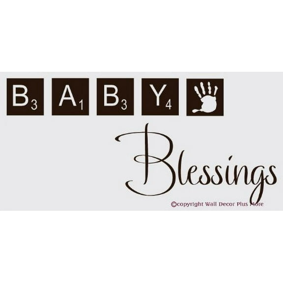 Nursery Décor Baby Blessings with Scrabble Tiles Wall Decals Vinyl Sticker, 23x10-Inch Chocolate Brown