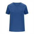 thumbnail image 4 of YUGYXL Womens Tunics Shirts Short Sleeve Tops Lightweight V Neck Tshirts Solid Color Summer Tops with Pocket Blue L, 4 of 7