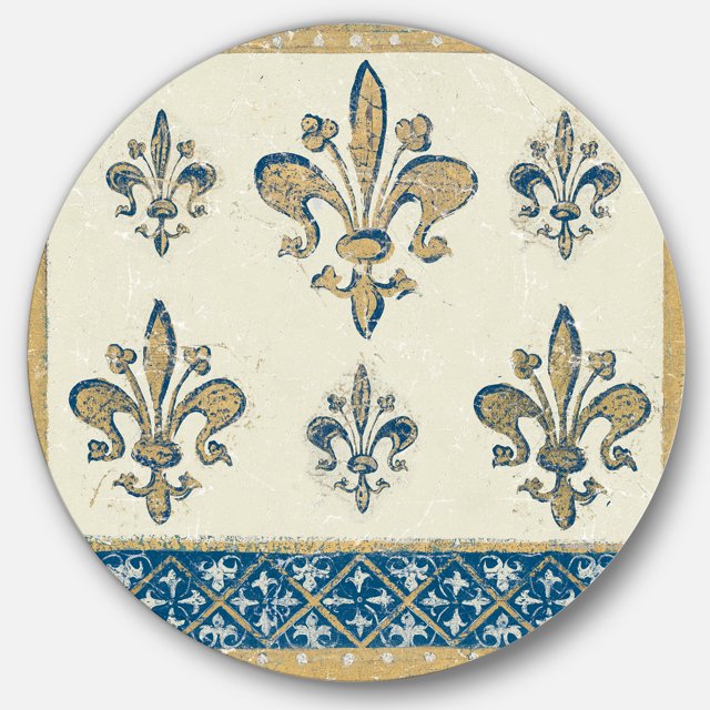Designart 'Fleur de Lis Gold Pattern' Glam Metal Circle Wall Art - Disc of 36