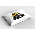 thumbnail image 2 of Ambesonne Truck Pillow Sham, Giant Wheeled Monster Car, 26" X 20", Burgundy Yellow Black, 2 of 2