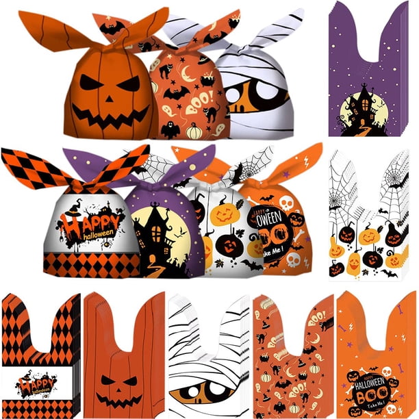 100 bolsas de dulces de Halloween, bolsas de dulces para fiestas de Halloween, diseños mixtos, bolsas de dulces de Halloween para niños, truco o trato, bolsas pequeñas de plástico para dulces de Halloween, bolsas de regalo para fiestas de Halloween, suministros para fiestas Sincero Electrónica