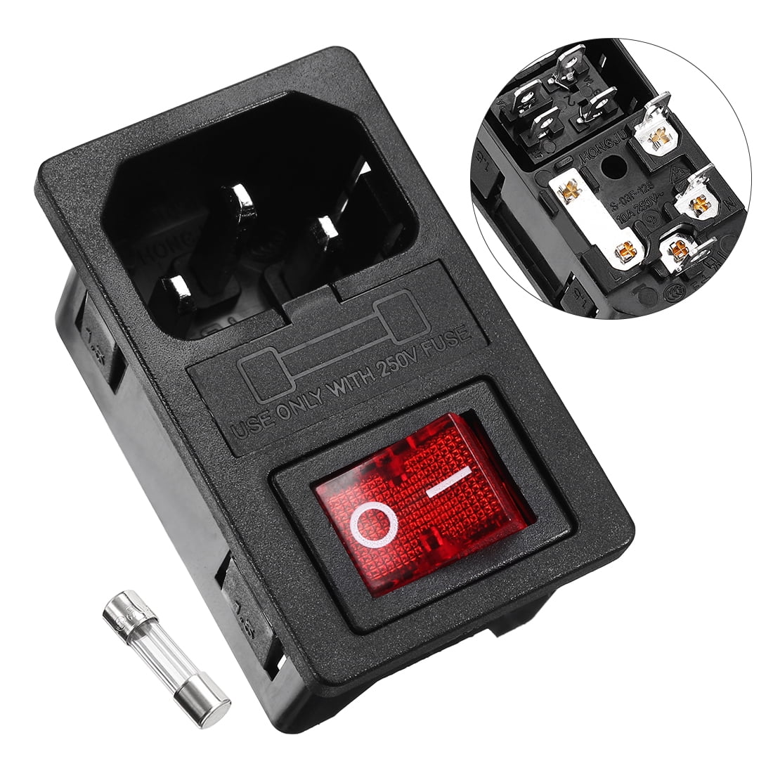 Panel IEC320 C14 Inlet Power Socket Fuse Holder Rocker Switch DPST 250V