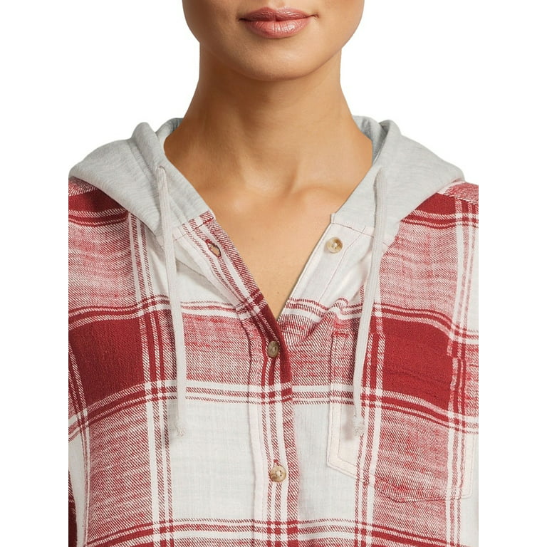 AMERICAN EAGLE Crop Flannel Shirt Women 2XL Plaid Button-Up Red Beige Gray  