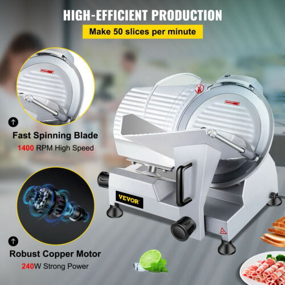 VEVOR Commercial Meat Slicer,10 inch Electric Food Slicer 240W Frozen Meat Deli Slicer Semi-Auto Meat Slicer for Commercial and Home Use