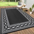 thumbnail image 3 of EastVita 8 X 10 ft Plastic Black White Rectangular Beach Front Porches Patio Picnic RV Camping Garage Rhombus Geometric Area Rug, 3 of 10
