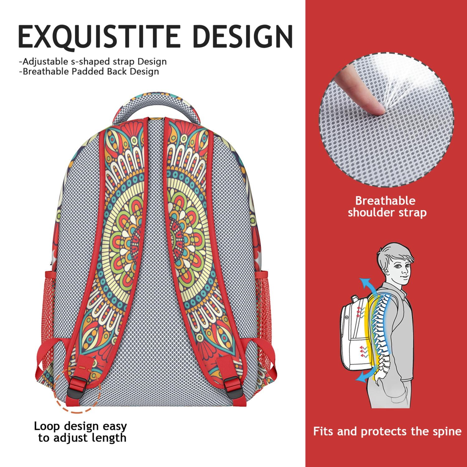 Sacred Symbolic Mandala Backpack - Ergonomic Design with Padded Straps for Commuters