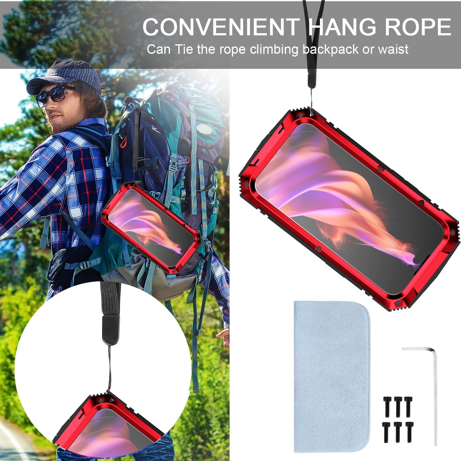 for iPhone 13 Armor Cover Case with Screen Protector, with Built-in 360° Rotate Ring Stand Heavy Duty Protection Cover Case for Apple iPhone 13, Red