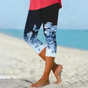 SwiftWear Women's High-Waisted Plus Size Capris Textured Floral Design & Comfort Summer Staple Casual Wear S-4XL