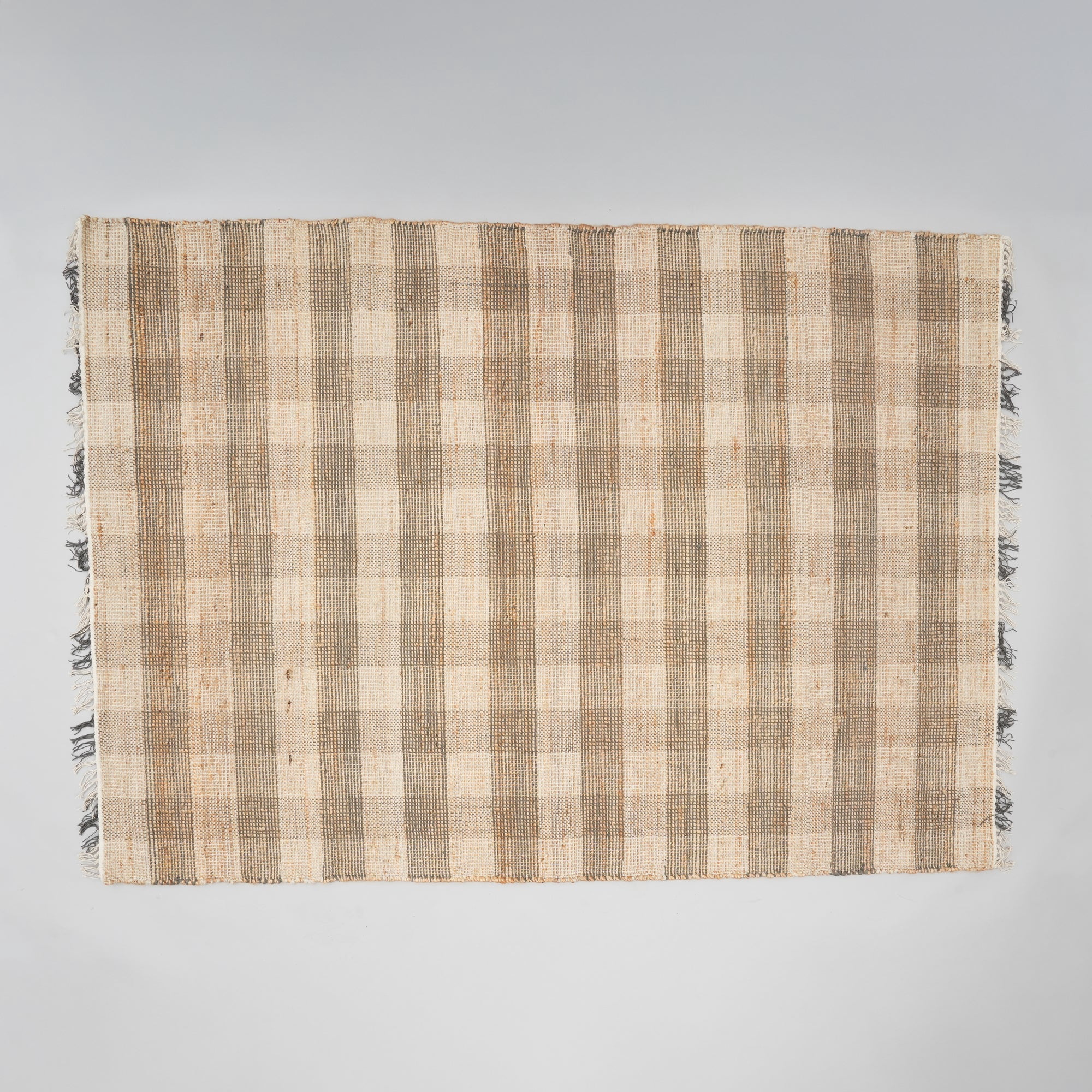 Expobazaar Artisan Hand Woven Jute & Cotton Grey Plaid Rug | 5X7 ft | Eco-Friendly | Modern Home Décor | Comfortable & Stylish