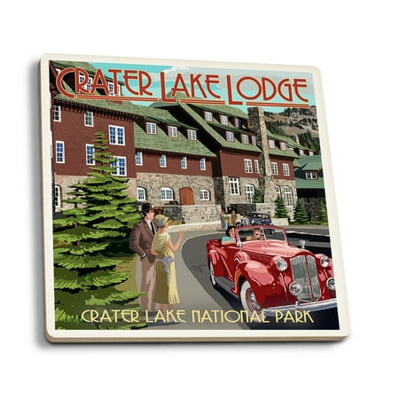 

Crater Lake National Park Oregon Lodge Entrance (Absorbent Ceramic Coasters Set of 4 Matching Images Cork Back Kitchen Table Decor)