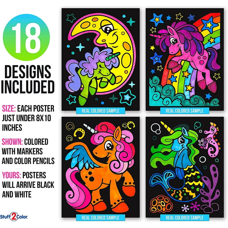 Stuff2Color Super Pack of 18 Fuzzy Velvet Coloring Posters (Dinosaurs Edition) - Arts Crafts for Boys and Girls - Great for After School, T