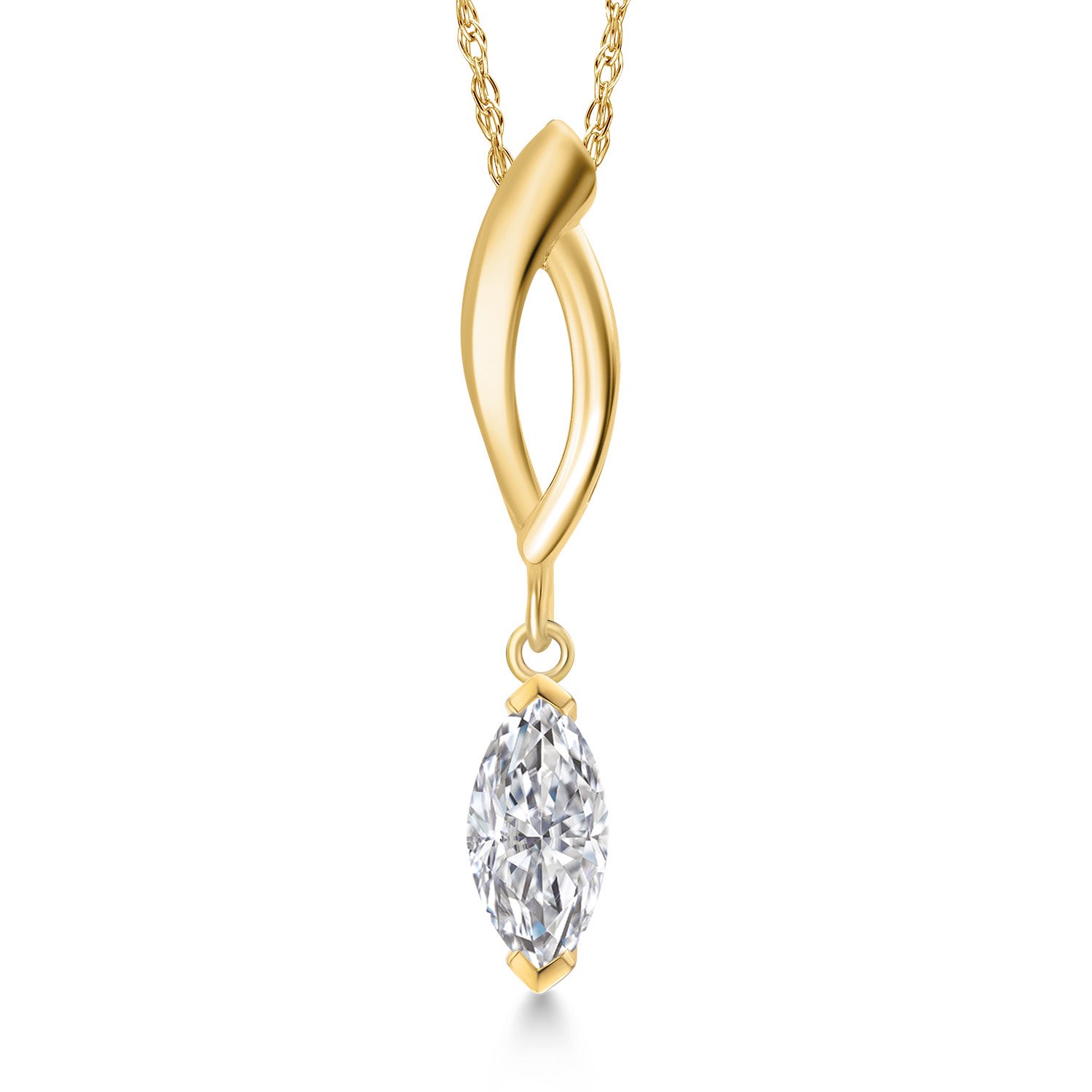 Gem Stone King 10K Yellow Gold Lab Grown Diamond Pendant Necklace for Women | 0.30 Cttw | Gemstone April Birthstone | Marquise 7X3MM | DEF Color | VVS-VS Clarity | With 18 inch Chain