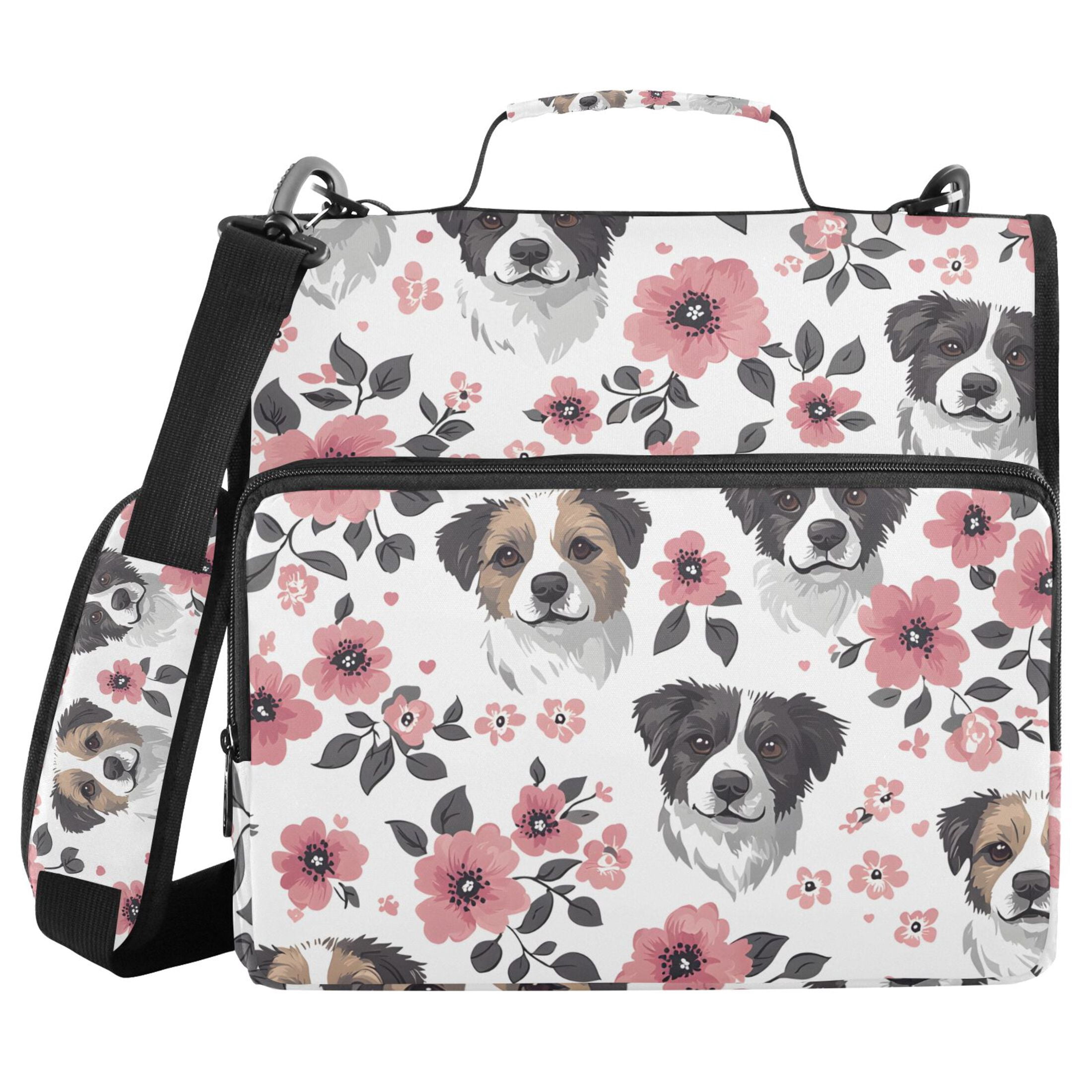 ALAZA Zipper Binder Dog and Flowers 3 Ring Trapper Keeper File Folder Organizer Bag