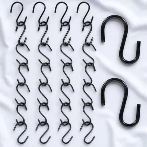 BESTOYARD 100Pcs Black Metal S Hooks Smooth Polished Punch Hooks for Kitchen Bathroom Storage