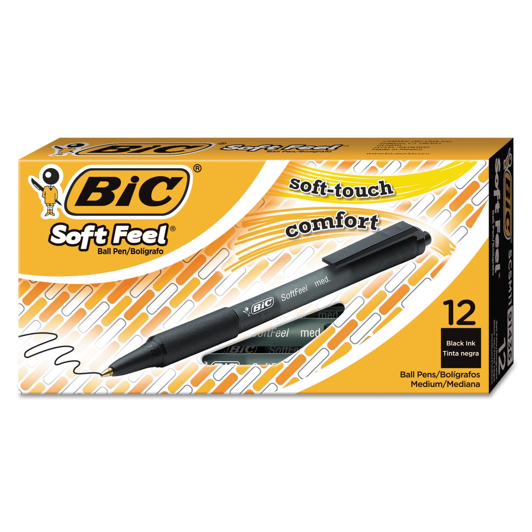 BIC Soft Feel Retractable Ball Pen, Fine Point (0.8 mm), Black, 12-Count