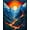 Blue Orange Red, Pattern 1, variant on Design&I 8'x10' Washable Area Rug Pixel Volcano Landscape Blocky Cube Terrain Interlocking Block for Dining Room, Large Office, Lounge, Snag-Free