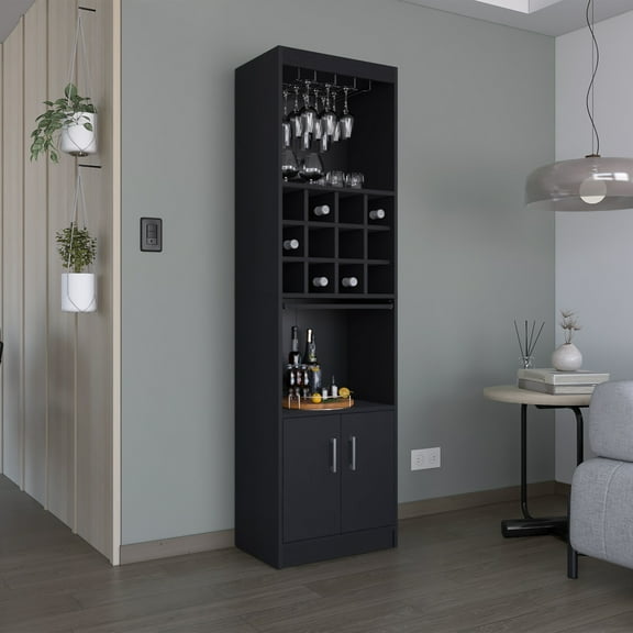 71-inch Tall Coffee Bar Station With Shelves And Wine Holder Elegant Storage Cabinet 12 Rack Shelf