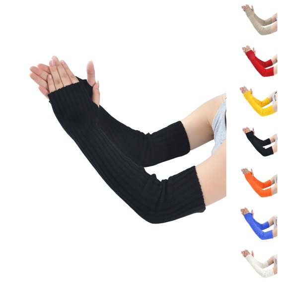 Bmisegm Winter Gloves Women Women Winter Knitted Wool Fingerless Warm Pile Stacked Sleeve Straight Long Arm Warmers Mittens Black