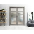 thumbnail image 3 of Sliding French Double Pocket Doors Frosted Glass | Quadro 4002 Nebraska Grey | Kit Trims Rail Hardware | Solid Wood Interior Bedroom Sturdy Doors-72" x 96" (2* 36x96), 3 of 6