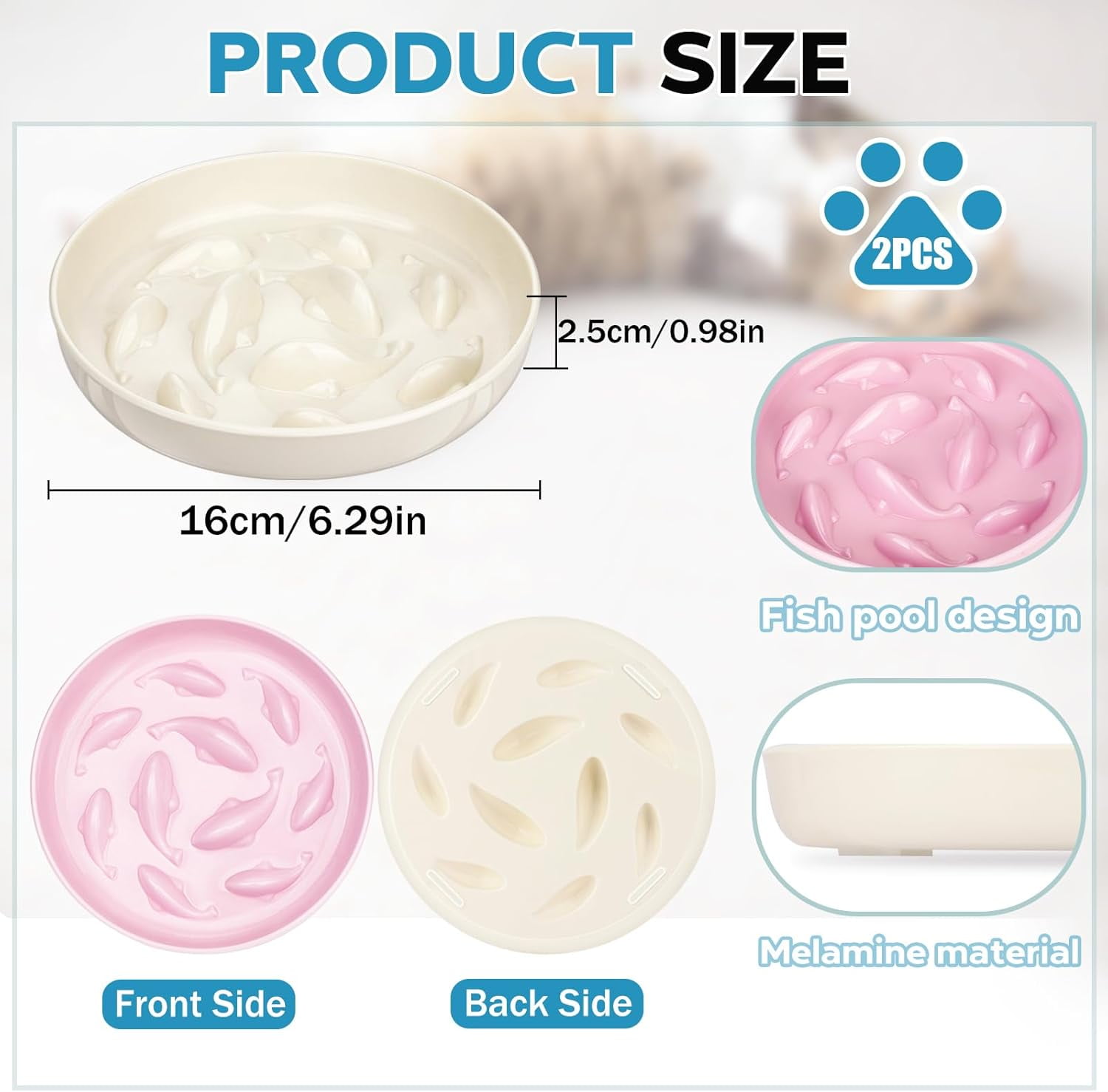 ABCISI 2PCS Slow Feeder Cat Bowl, Cat Food Bowl with Fish Pool Design, Healthy Eating Diet Pet Bowl, Interactive Puzzle Feeder Dish for Cats, Non-Slip Anti Gulping Cat Bowl for Dry and Wet Food