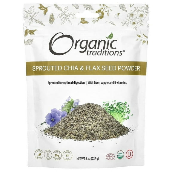 Organic Traditions, Sprouted Chia & Flax Seed Powder, 8 oz Pack of 2