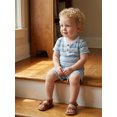 thumbnail image 4 of Cenuakty Toddler 6M 12M 18M 2T 3T 4T 5T Baby Boy Summer Outfit Casual Striped Button V Neck Short Sleeve Tops and Shorts 2 Pcs Set, 4 of 9