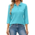 thumbnail image 3 of Nestiefly Women's Polo Shirts 3/4 Sleeve Fitted Collared Shirts Workout Button Summer 3/4 Length Sleeve Tops Golf Blouses Pockets Sky Blue XL, 3 of 6