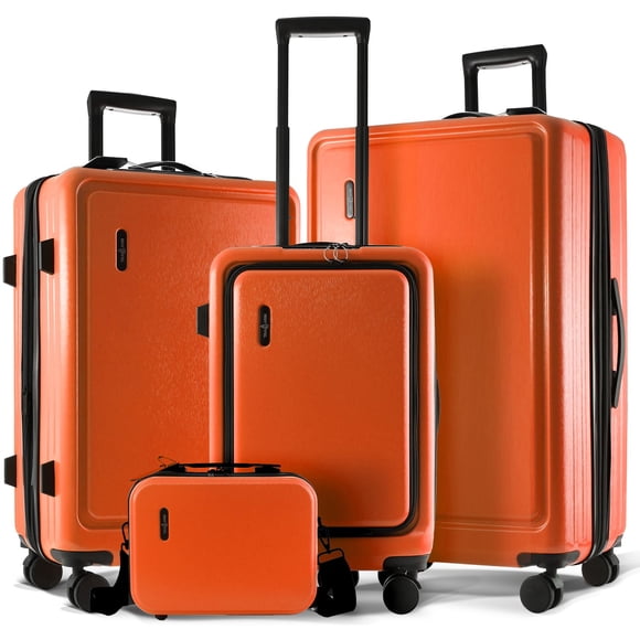 Juego de equipaje TRAVELARIM Hard Shell con ruedas giratorias, 4 piezas, naranja