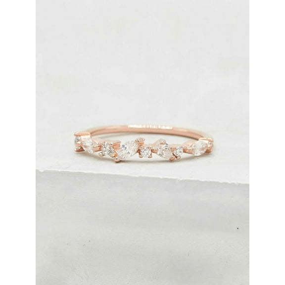 Cluster Ring - Rose Gold plated silver ring | Rose Gold Stacking Ring with simulated diamond Stones | Promise ring | Wedding Ring | Friendship Ring | Gift for Her| simulated diamond ring for her