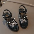 thumbnail image 6 of Viluyesy Girls Rhinestone Bow Sandals Kids Pointed Dress Heels Summer Wedding Party Performance Princess Shoes Black Size 1.5 M, 6 of 7