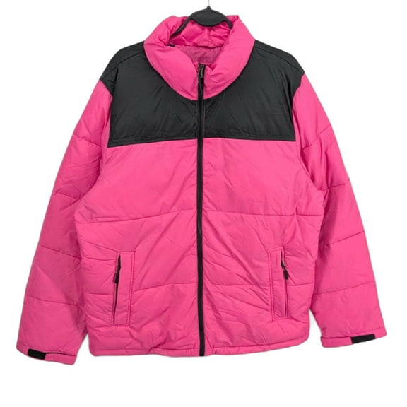 Club Room Mens Puffer Jacket Coat Medium Pink / Black Solid