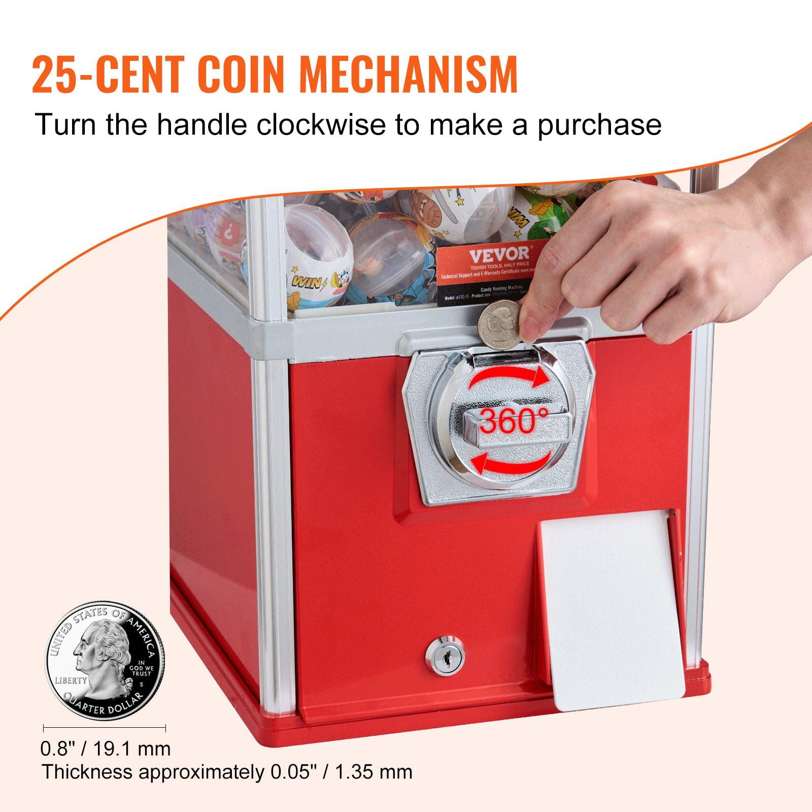 HCY 25"H Gumball Machine Vending Coin Bank Vintage Gumballs Dispenser PS Red