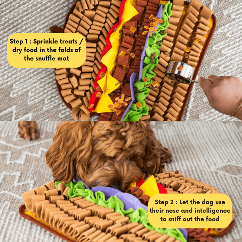 LUVMYFIDO Hamburger Enrichment Foraging Snuffle Mat for Dogs, Dog Puzzle Toy, Slow Feeder