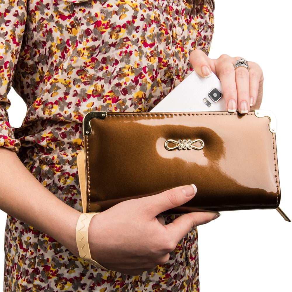 Women's Clutch Wallet Evening Purse Wristlet with Cell Phone Compartment (Fits up to 6.25In x 3.1In)