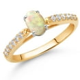 thumbnail image 2 of Gem Stone King 10K Yellow and White Gold Oval White Ethiopian Opal and White Lab Grown Diamond Engagement Ring for Women (0.50 Cttw, Gemstone Birthstone, Available in Size 5, 6, 7, 8, 9), 2 of 4