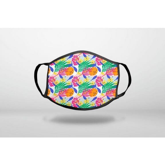 Summer Vibes Floral Pattern Pink Green Orange - 3-Ply Reusable Soft Cloth Face Covering, Unisex, Cotton Inner Layer