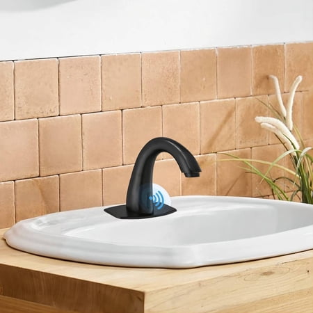 Touchless Bathroom Faucet Oil Rubbed Bronze with Hole Cover Plate Hands Free Automatic Sensor Vanity Sink Faucets with Control Box and Temperature Mixer Bathroom Water Tap Commercial