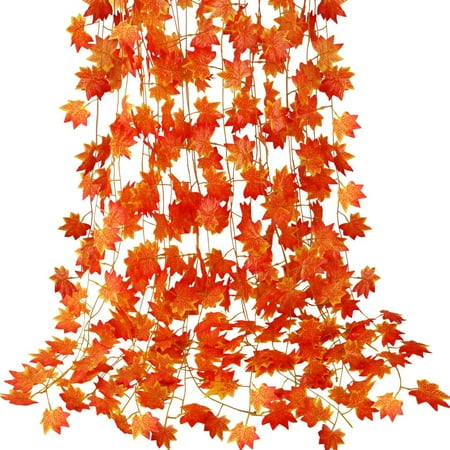 Artificial Maple Leaves Vines Garland Fake Hanging Plants Fall Leaf Garland for Autumn Garden Thanksgiving Christmas Party Wall Indoor Outdoor Decor, 24PCS