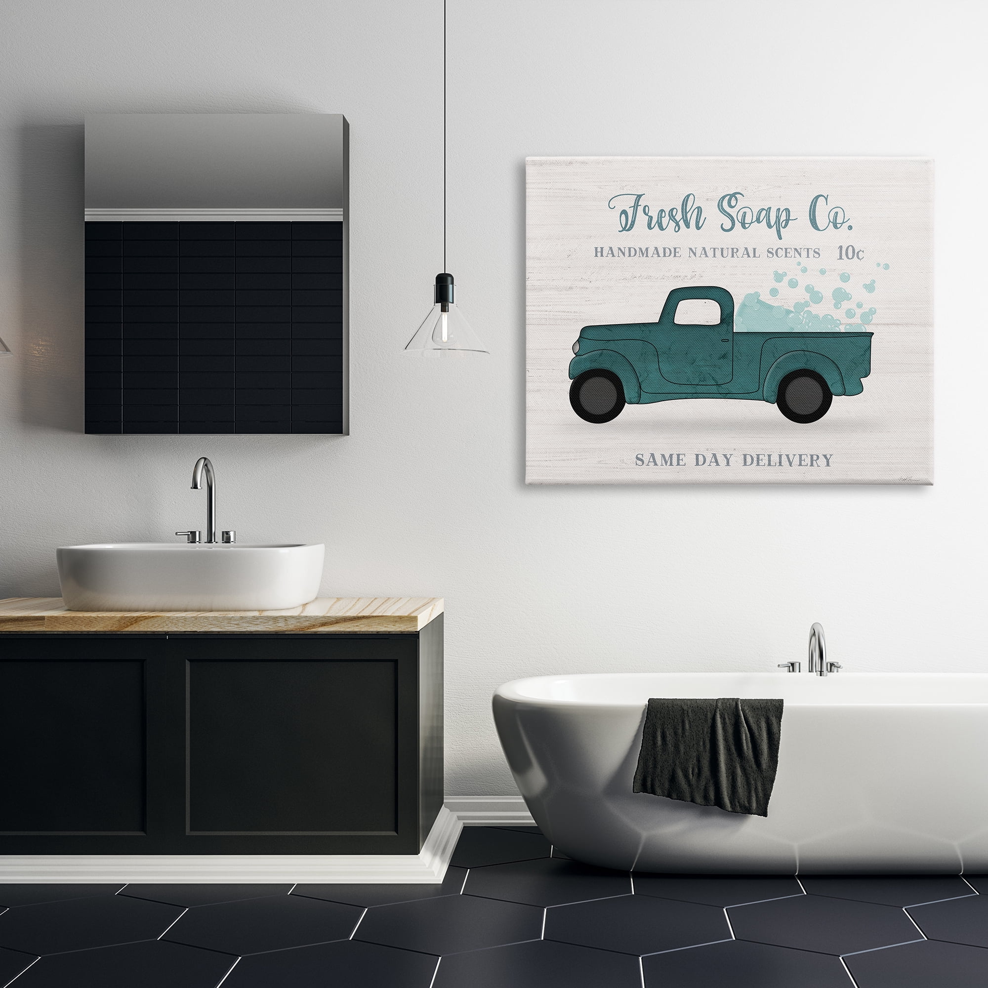 Stupell Industries Fresh Soap Co. Vintage Green Truck Bath Bubbles, 48 x 36, Design by Natalie Carpentieri