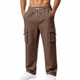 thumbnail image 3 of ThriftyPlait Mens Wide Leg Cargo Jogger Sweatpants Casual Elastic Drawstring Waist Multi Pocket Pants Straight Fit Daily Walking Outdoor Pants, 3 of 9