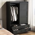 thumbnail image 7 of 70" Tall Wardrobe Closet with Hanging Rod, Freestanding Wardrobe Clothes Cabinet with Drawers and Sliding Barn Door, Clothing Storage Cabinet for Bedroom, Laundry Room, Cloak Room, Black, 7 of 7